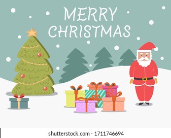 Merry Christmas Santa Clause and his presents. Vector illustration.