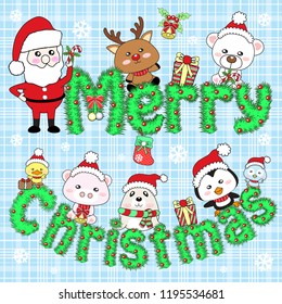 Merry Christmas with Santa and cute animal friends