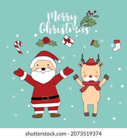 merry christmas, christmas santa and deer.