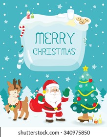 merry christmas with santa and deer