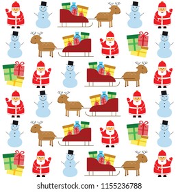 Merry Christmas Santa Deer Snowman texture pattern on the white background