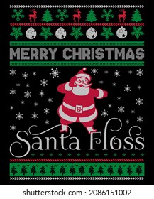 Merry Christmas Santa Floss Typography ugly Christmas Sweatshirt Design with Black Background