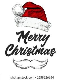 Merry Christmas Santa hat. Christmas Typographic Background