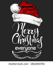 Merry Christmas Santa hat. Christmas Typographic Background