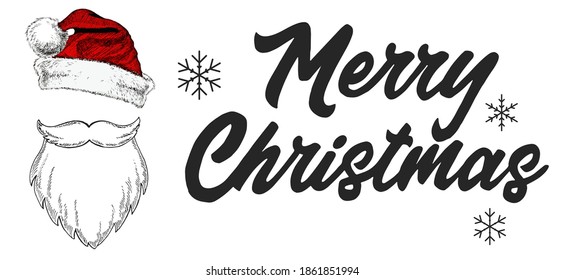 Merry Christmas Santa hat. Christmas Typographic Background