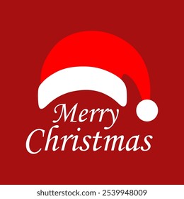 Feliz Navidad sombrero de santa Vector Imagen, diseño simple, moderno y minimalista, aislado sobre fondo rojo, puede ser para tarjeta de felicitación