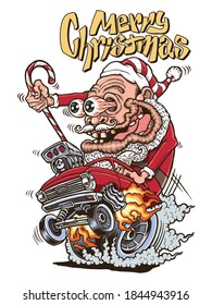 Merry Christmas Santa Hot Rod Vector Illustration Art 