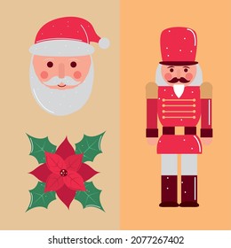 Merry Christmas santa and nutcracker, set