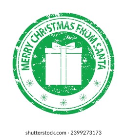 Merry christmas from Santa rubber stamp for gift and present. Illustration of sign christmas, grunge santa postmark, stamp label xmas rubber, gift mail vector