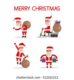 Merry Christmas. Santa set. Vector illustration. Flat