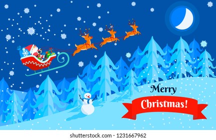 Merry Christmas santa sleigh concept banner. Flat illustration of Merry Christmas santa sleigh vector concept banner for web design