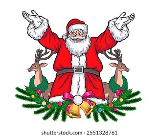 merry christmas santa and snowman reindeer elf with Christmas in pop art comic style