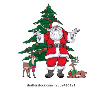 merry christmas santa and snowman reindeer elf with Christmas in pop art comic style