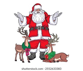 merry christmas santa and snowman reindeer elf with Christmas in pop art comic style