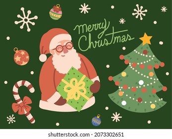 merry christmas santa and tree card