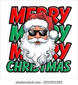 "Merry Christmas santa" typography with festive colors, elegant fonts, and holiday accents like snowflakes, ornaments, or holly. A joyful design for greeting cards, posters, or holiday decorations,