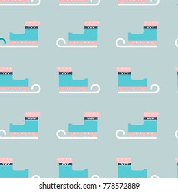 Merry Christmas Santa's  sleigh   Seamless Pattern in flat style. Cute xmas holiday background for postcards, invitations, greeting cards, banners, posters, etc. Made in vector