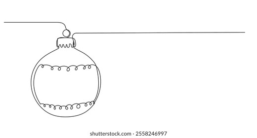 Merry Christmas sard in continuus line style. Christmas tree ball in doodle line art style, vector illustration he put the back ground