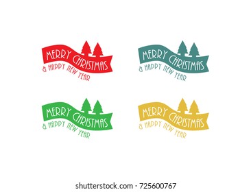 Merry Christmas sash logo with trees collection in red, blue, green and gold