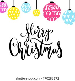 Merry Christmas saying for postcards, poster, banner, decoration - hand drawn ink calligraphy, lettering elements for your design. Holiday wishes and labels. 