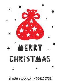 Merry Christmas Scandinavian greeting card. Hand lettering. Trendy typography design for placards, labels, badges, posters, banners. Holiday vector illustration