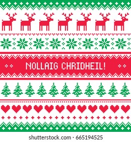 Merry Christmas in Scottish Gaelic greetings card, seamless pattern