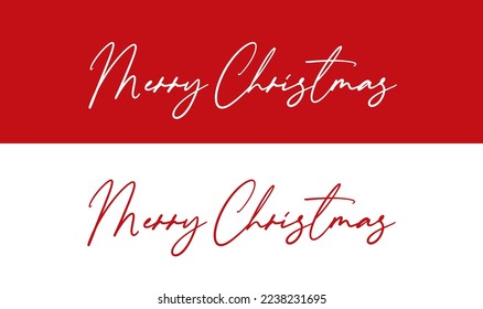 Merry Christmas script hand lettering on white and red backgrounds. Christmas illustration component in vector. Happy Christmas in script calligraphy