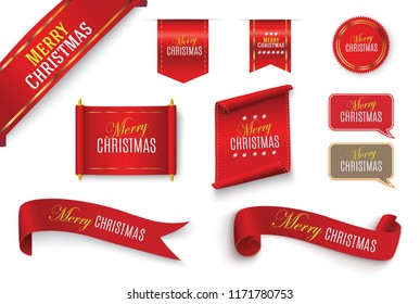 Merry Christmas Scroll red. realistic paper banners. Banner with a congratulation. Vector illustration.Merry christmas on a red scroll. 