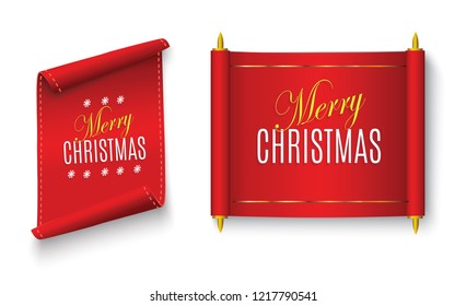 Merry Christmas Scroll red. realistic paper banners. Banner with a congratulation. Vector illustration.Merry Christmas on a red scroll. 