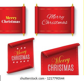 Merry Christmas Scroll red. realistic paper banners. Banner with a congratulation. Vector illustration.Merry Christmas on a red scroll. 