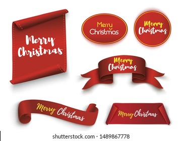 Merry Christmas Scroll red. realistic paper banners. Banner with a congratulation. Vector illustration.