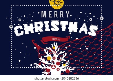 Merry Christmas at sea. A stylized poster or postcard for a unique festive decoration.