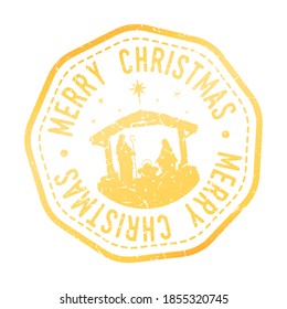 Merry Christmas Seal. Mail Santa Claus Vector Stamp Round Design illustration Silhouette.