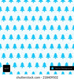 Merry christmas seamless background pattern. Vector illustration for web page backgrounds, postcards, greeting cards, invitations, pattern fills, surface textures. With blue christmas tree.