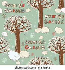 Merry Christmas, seamless background with tree
