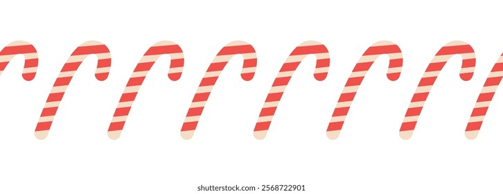 Merry Christmas seamless horizontal banner with candy cane, gingerbread, Christmas boot, flat illustration