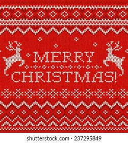 Merry Christmas seamless knitted pattern with deers / Vector illustration