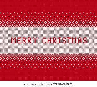 Merry Christmas seamless ornament. Red and white knitted geometrical pattern. Xmas print border. Fair isle traditional holiday background. Festive sweater. Vector illustration.