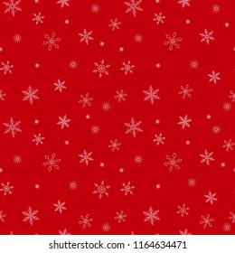 Merry christmas seamless pattern, 2019 happy new year background.Small snow flakes on red background

