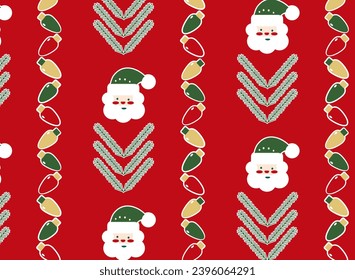 Frohe Weihnachten, nahtloses Weihnachtsmuster.
Schöne Neujahrsdekoration mit Weihnachtsfiguren. Panoramabanner. Vektorgrafik.