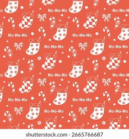 Patrón sin fisuras de Navidades alegres en estilo de línea de dibujos animados. Fondo de Año Nuevo festivo lindo
