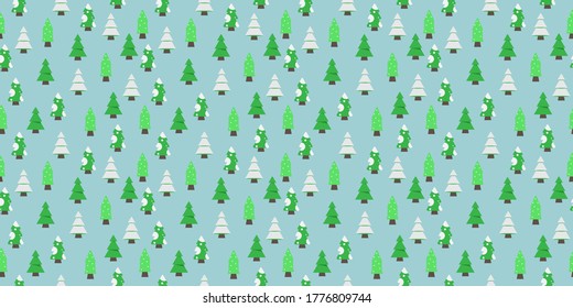 Merry christmas seamless pattern. Christmas-tree on blue background.	
