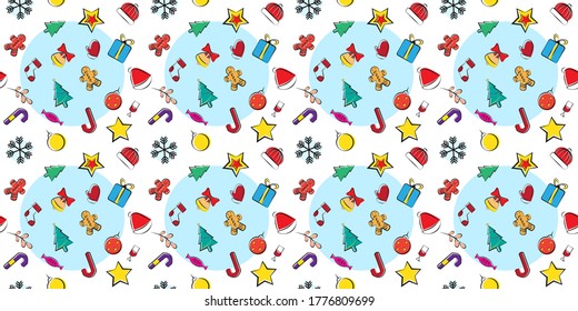 Merry christmas seamless pattern. Colorful christmas icons on white background.	
