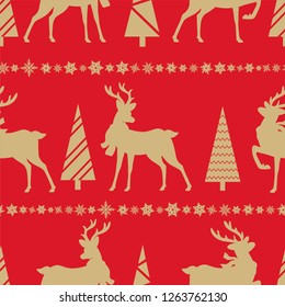 Merry Christmas seamless pattern with deers. Vector illustration.