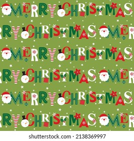 merry christmas seamless pattern design on green color background