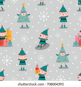 Merry Christmas seamless pattern with Elves,in vector.
