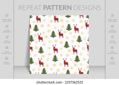 Merry Christmas seamless pattern with geometric motifs. Snowflakes with different ornaments.