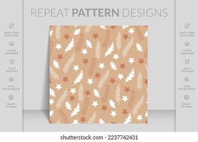 Merry Christmas seamless pattern with geometric motifs. Snowflakes with different ornaments.