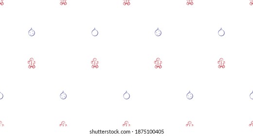 Merry Christmas seamless pattern, Christmas gingerbread cookie and ball patterns on white background.	