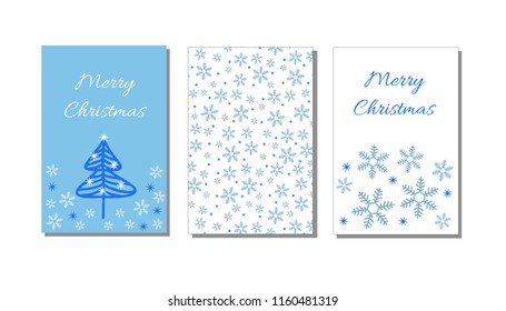 Merry Christmas seamless pattern and greeting card, Background, wrapping paper, with Christmas fir-tree and snowflakes. congratulation. EPS 8